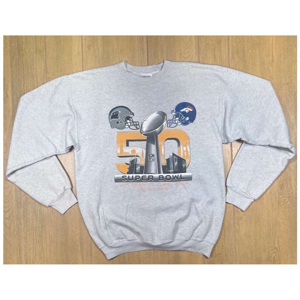 Port and Company NFL Super Bowl 50 Gray Graphic Crewneck Sweatshirt Mens Medium